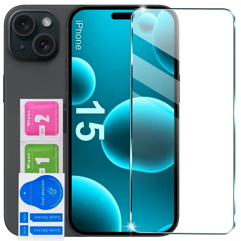 Szkło hartowane 9H do iPhone 15 z zestawem do montażu