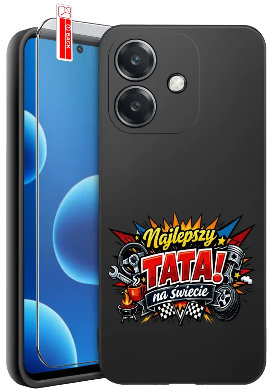 Etui dla Taty z różnymi wzorami do Oppo A40 / A40M z nadrukiem „Najlepszy Tata na świecie” oraz szkło hartowane 9H w zestawie