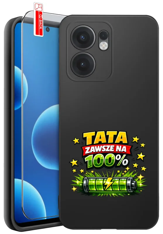 Etui dla Taty z różnymi wzorami do Oppo Reno 13 FS / 13 F 5G z nadrukiem „Tata zawsze na 100%” i motywem baterii oraz szkło hartowane 9H w zestawie