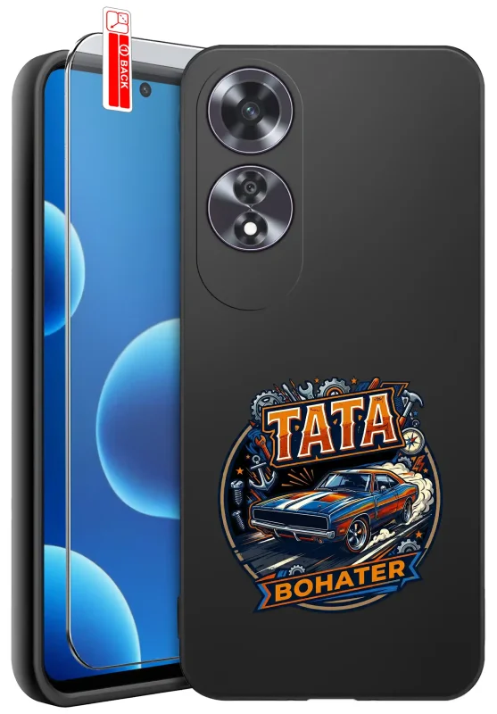 Etui dla Taty z różnymi wzorami do Oppo A60 4G z nadrukiem „Tata Bohater” i motywem samochodu oraz szkło hartowane 9H w zestawie