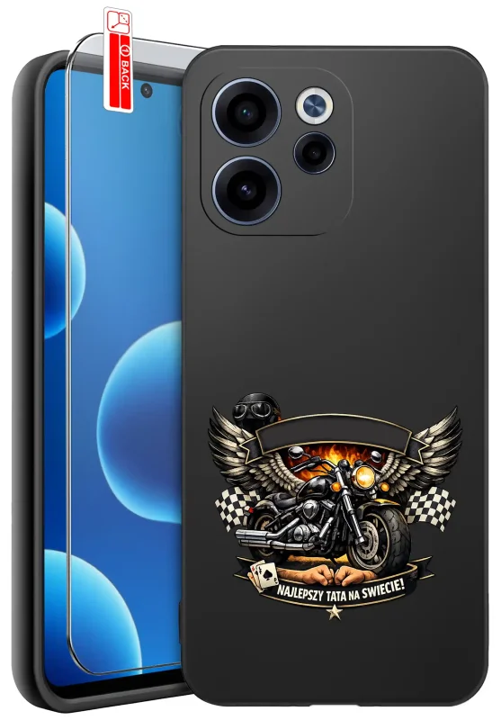 Etui dla Taty z różnymi wzorami do Oppo Reno 15 F / 15 FS z nadrukiem motocykla i napisem „Najlepszy Tata na świecie” oraz szkło hartowane 9H w zestawie