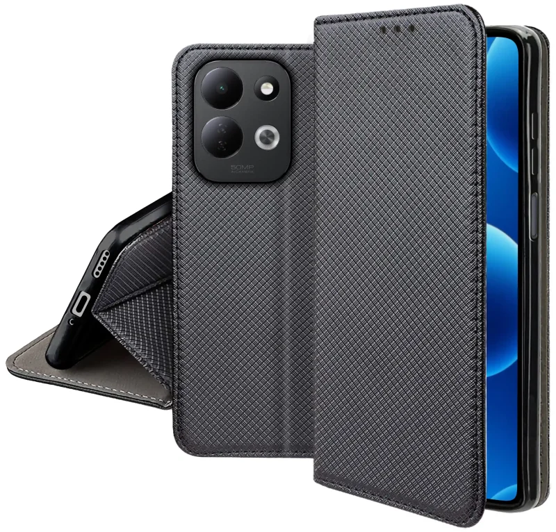 Czarne etui zamykane do Xiaomi Redmi 17 4G / 5G z funkcją podstawki