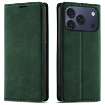 Etui do iPhone 17 Pro / 18 Pro z klapką skórzane Velvet zielone ze szkłem