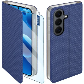 Etui do Samsung Galaxy S26 FE granatowe zamykane ze szkłem
