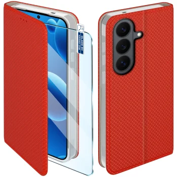 Etui do Samsung Galaxy S26 FE czerwone zamykane ze szkłem