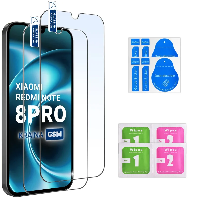 2 szkła hartowane 9H do Xiaomi Redmi Note 8 Pro i zestawy do montażu