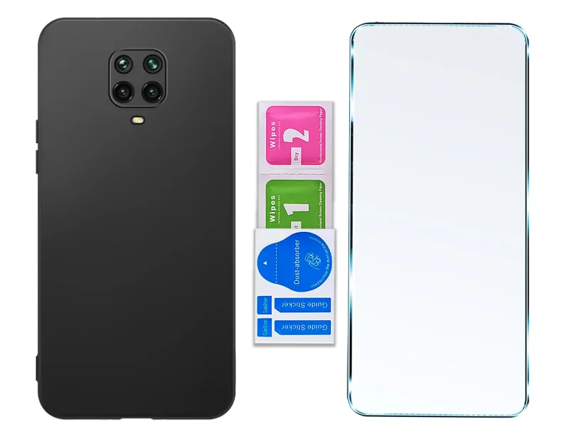 Matowe etui silikonowe do Xiaomi Redmi Note 9 Pro / 9S ze szkłem hartowanym i zestawem montażowym