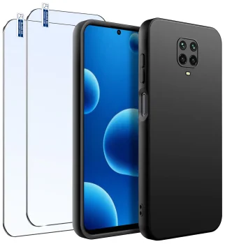 Etui do Xiaomi Redmi Note 9 Pro / 9S czarne matowe z zestawem 2 szkieł