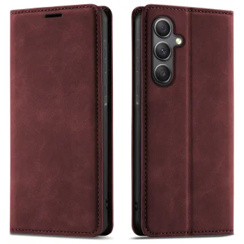 Etui do Samsung Galaxy A34 5G z klapką skórzane Velvet bordowe ze szkłem