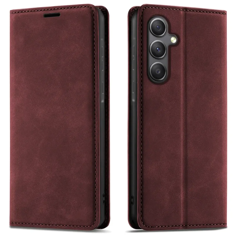 Bordowe etui Velvet z klapką do Samsung Galaxy A34 5G widok przodu i tyłu