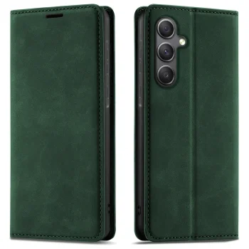 Etui do Samsung Galaxy A34 5G z klapką skórzane Velvet zielone ze szkłem