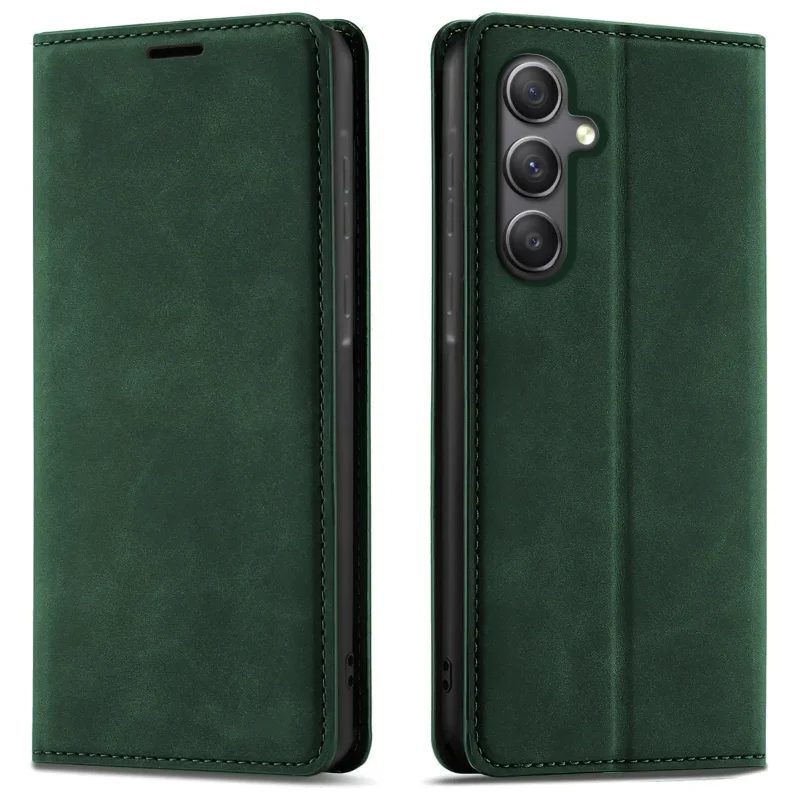 Zielone etui Velvet z klapką do Samsung Galaxy A34 5G widok przodu i tyłu