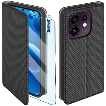 Etui do Oppo Reno 16 5G czarne zamykane ze szkłem