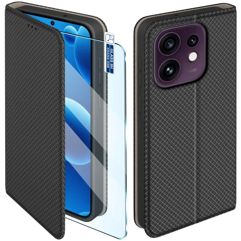 Etui z klapką do Oppo Reno 16 5G w czarnym kolorze z magnetycznym zamknięciem, antypoślizgową fakturą i elastycznym TPU chroniącym telefon
