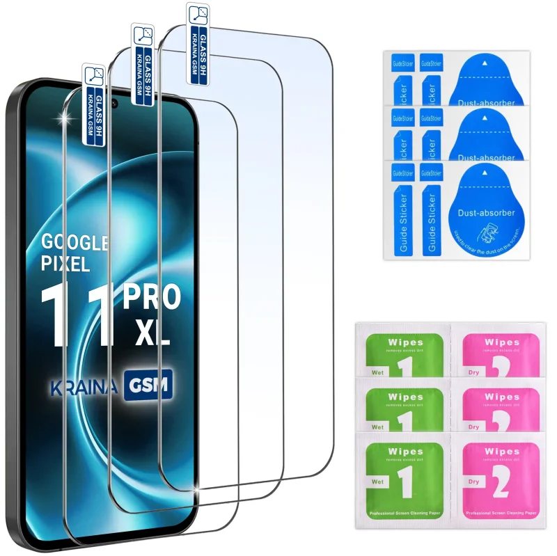 Zestaw 3 szkieł hartowanych 9H do Google Pixel 11 Pro XL z akcesoriami montażowymi