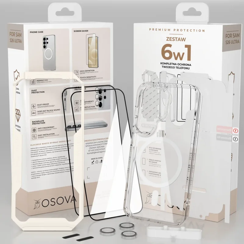 Zestaw 6w1 OSOVA do Samsung Galaxy S26 Ultra z etui do MagSafe, szkłami hartowanymi i folią ochronną na tył