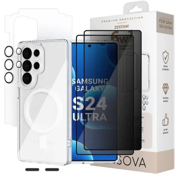 Zestaw 6w1 OSOVA etui do Samsung Galaxy S24 Ultra z MagSafe, 2 szkła prywatyzujące, szkło na aparat