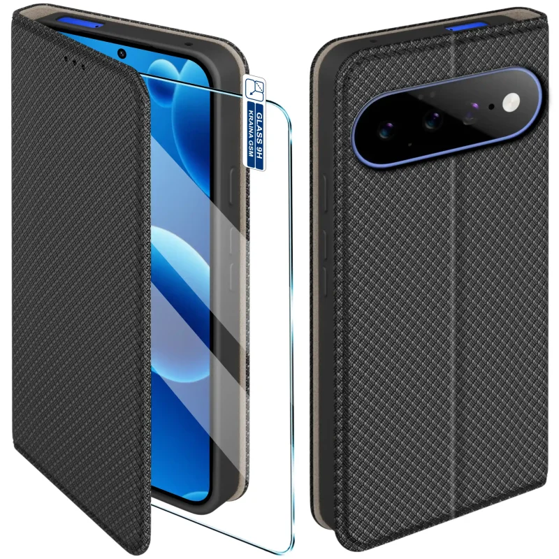 Etui z klapką do Google Pixel 11 Pro w czarnym kolorze z magnetycznym zamknięciem, antypoślizgową fakturą i elastycznym TPU chroniącym telefon