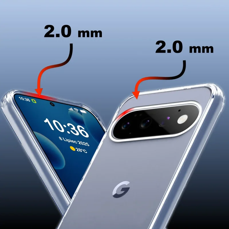 Bezbarwne etui 2 mm do Google Pixel 11 Pro z podwyższonym rantem przy ekranie i wyspie aparatów
