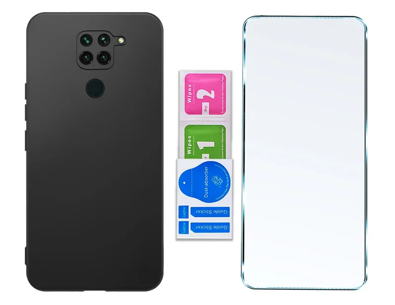 Matowe etui silikonowe do Xiaomi Redmi Note 9 ze szkłem hartowanym i zestawem montażowym
