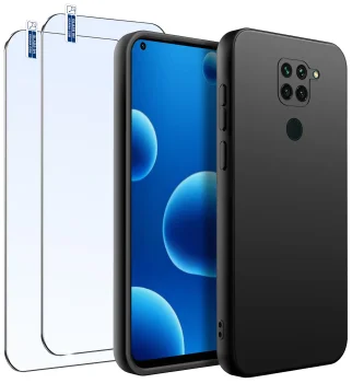 Etui do Xiaomi Redmi Note 9 czarne matowe z zestawem 2 szkieł