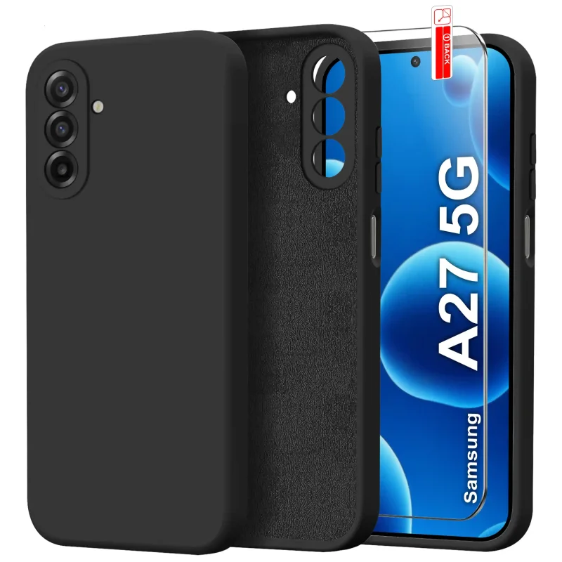 Czarne etui silikonowe do Samsung Galaxy A27 5G ze szkłem hartowanym 9H na ekran