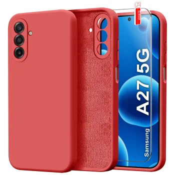 Etui do Samsung Galaxy A27 5G czerwone silikonowe ze szkłem