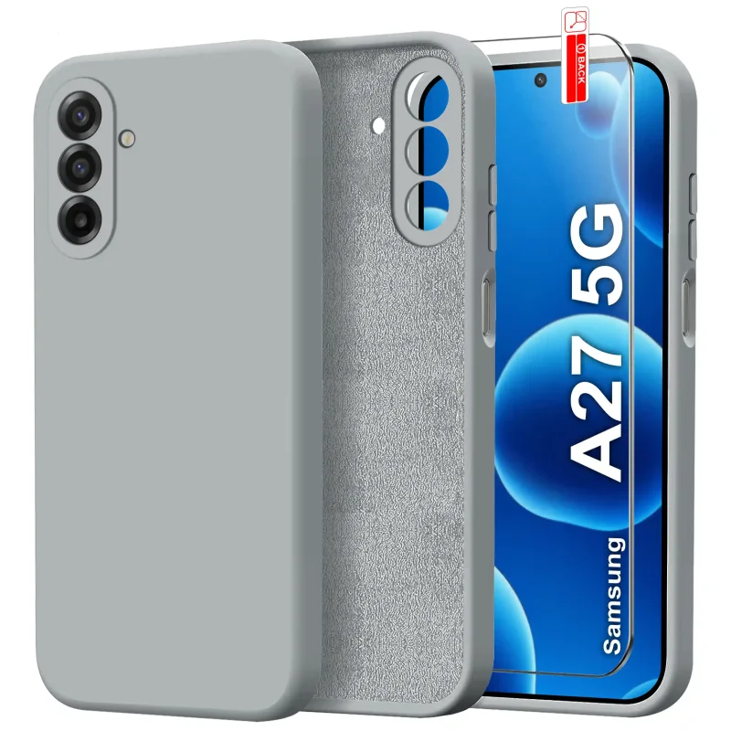 Srebrne etui silikonowe do Samsung Galaxy A27 5G ze szkłem hartowanym 9H na ekran