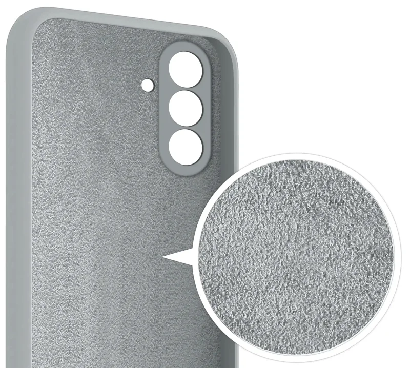 Wnętrze srebrnego etui do Samsung Galaxy A57 5G wyłożone miękką mikrofibrą