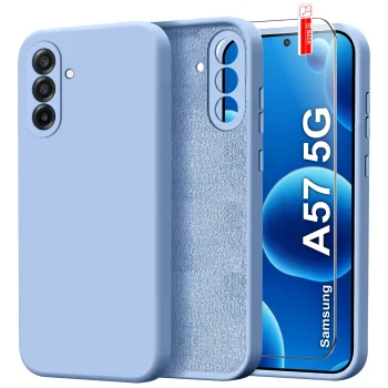 Etui do Samsung Galaxy A57 5G niebieskie silikonowe ze szkłem