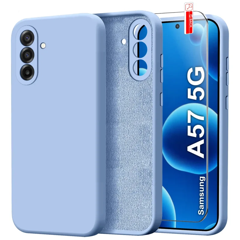 Niebieskie etui silikonowe do Samsung Galaxy A57 5G ze szkłem hartowanym 9H na ekran