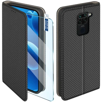Etui do Xiaomi Redmi Note 9 czarne zamykane ze szkłem
