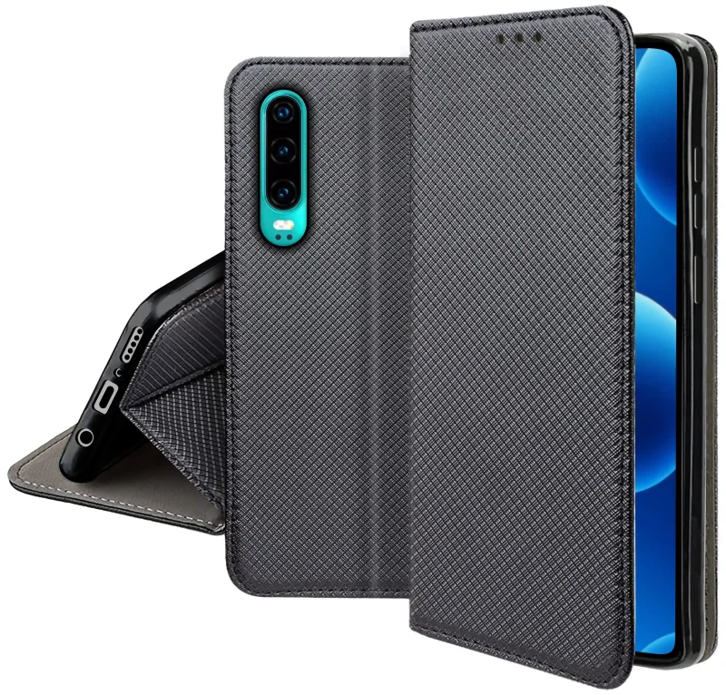 Zamykane etui z klapką do Huawei P30 z matową strukturą, wycięciami na porty oraz ochroną aparatów i boków smartfona
