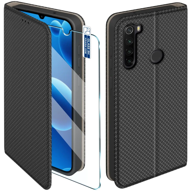 Etui z klapką do Xiaomi Redmi Note 8T w czarnym kolorze z magnetycznym zamknięciem, antypoślizgową fakturą i elastycznym TPU chroniącym telefon