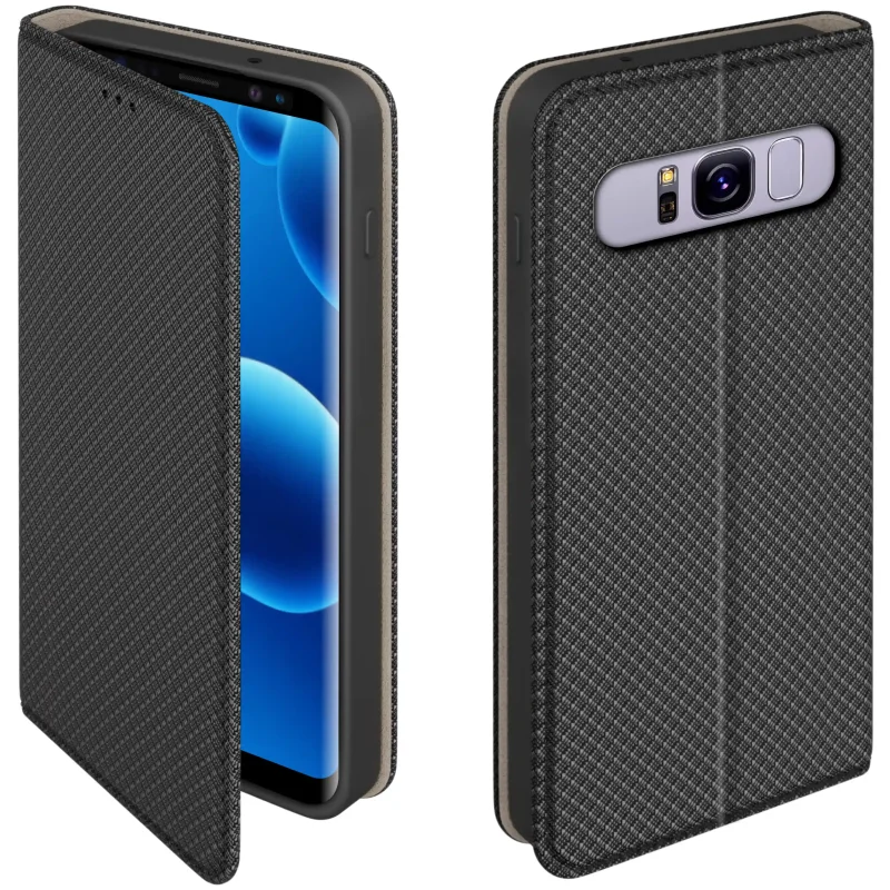 Etui z klapką do Samsung Galaxy S8 w czarnym kolorze z magnetycznym zamknięciem, antypoślizgową fakturą i elastycznym TPU chroniącym telefon