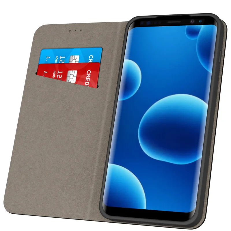 Czarne etui z klapką do Samsung Galaxy S8 z kieszonką na karty i miękkim wnętrzem