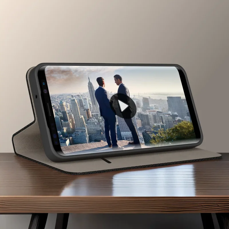 Futerał z klapką do Samsung Galaxy S8 z funkcją podstawki umożliwiającą wygodne oglądanie filmów w pozycji poziomej