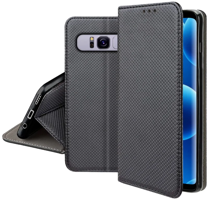 Zamykane etui z klapką do Samsung Galaxy S8 z matową strukturą, wycięciami na porty oraz ochroną aparatów i boków smartfona