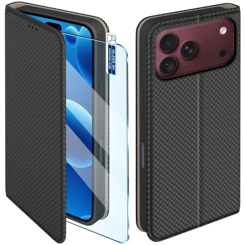 Etui z klapką do iPhone 17 Pro | 18 Pro w czarnym kolorze z magnetycznym zamknięciem, antypoślizgową fakturą i elastycznym TPU chroniącym telefon