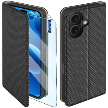 Etui do iPhone 17 | 18 czarne zamykane ze szkłem