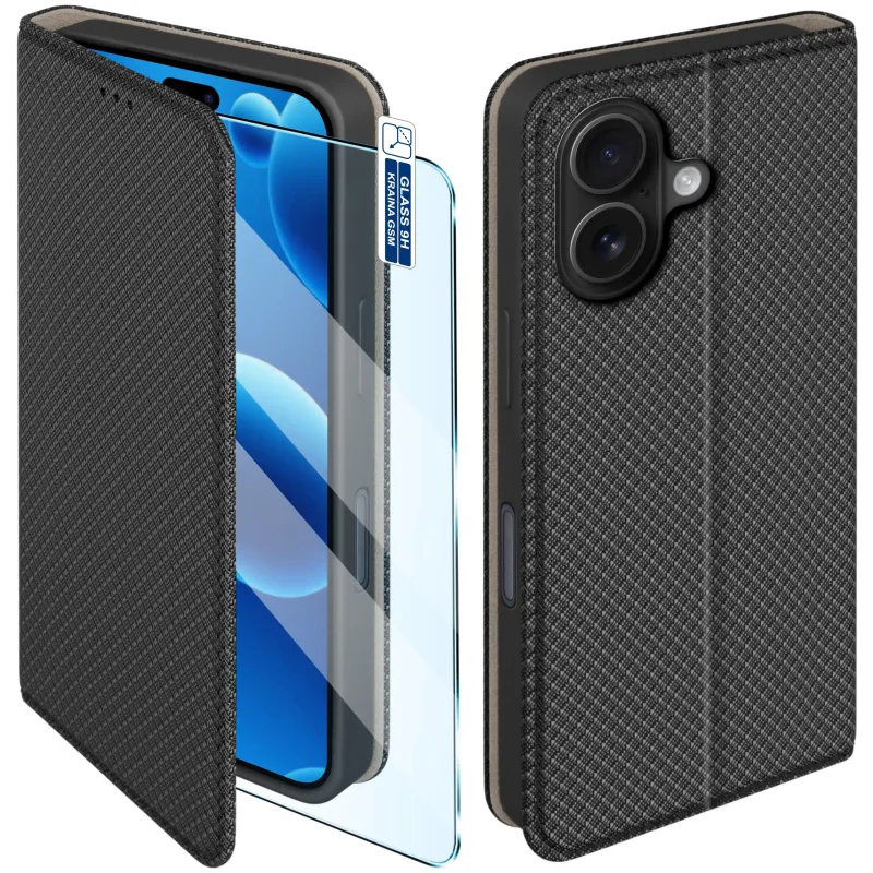 Etui z klapką do iPhone 17 | 18 w czarnym kolorze z magnetycznym zamknięciem, antypoślizgową fakturą i elastycznym TPU chroniącym telefon