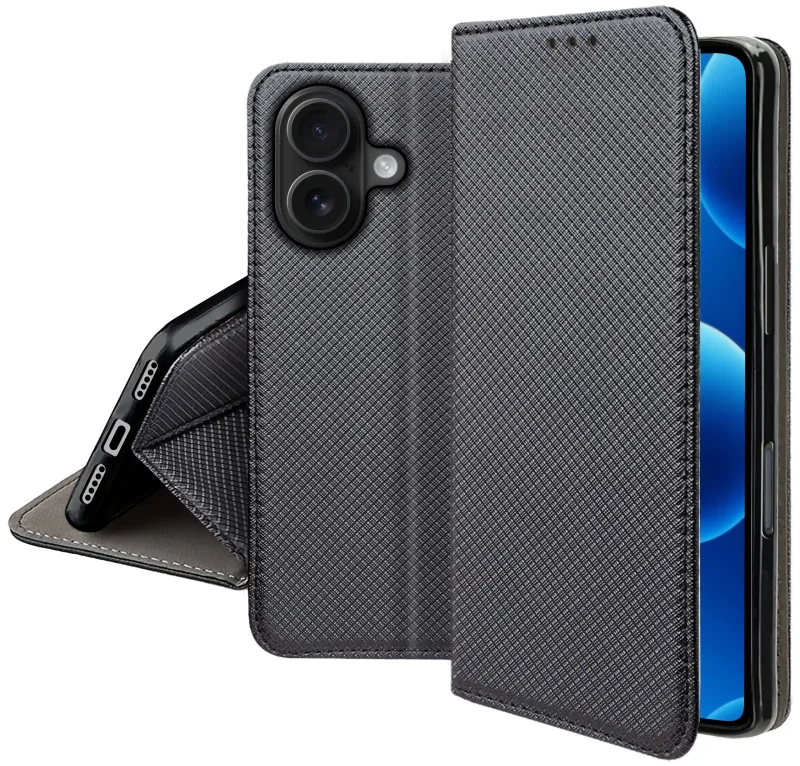 Zamykane etui z klapką do iPhone 17 | 18 z matową strukturą, wycięciami na porty oraz ochroną aparatów i boków smartfona