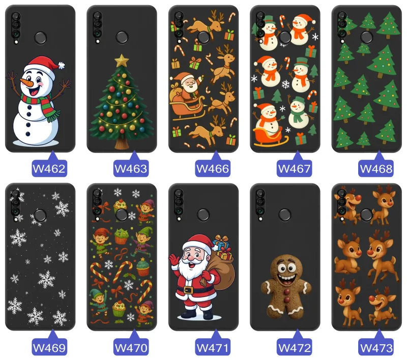Różne wzory świąteczne na etui do Huawei P30 Lite: pierniki, śnieżynki, renifery, choinki, Mikołaje
