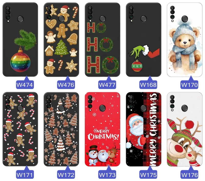 Różne etui świąteczne na Huawei P30 Lite: motywy świąteczne i zimowe w odcieniach czerwieni, zieleni i bieli