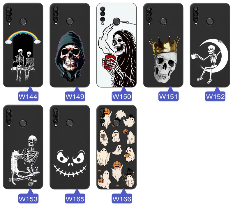 Kolekcja wzorów etui Halloween do Huawei P30 Lite z nadrukami duchów, dyń, czaszek, szkieletów i mrocznych postaci