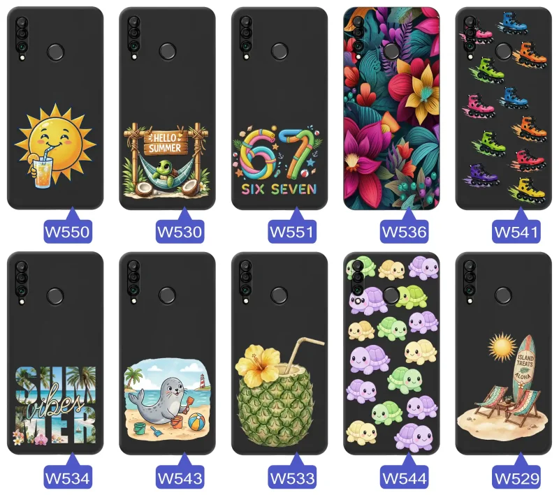 Różne etui wakacyjne do Huawei P30 Lite ze słońcem, hamakiem, motywem 67, kwiatami, rolkami i plażowymi grafikami
