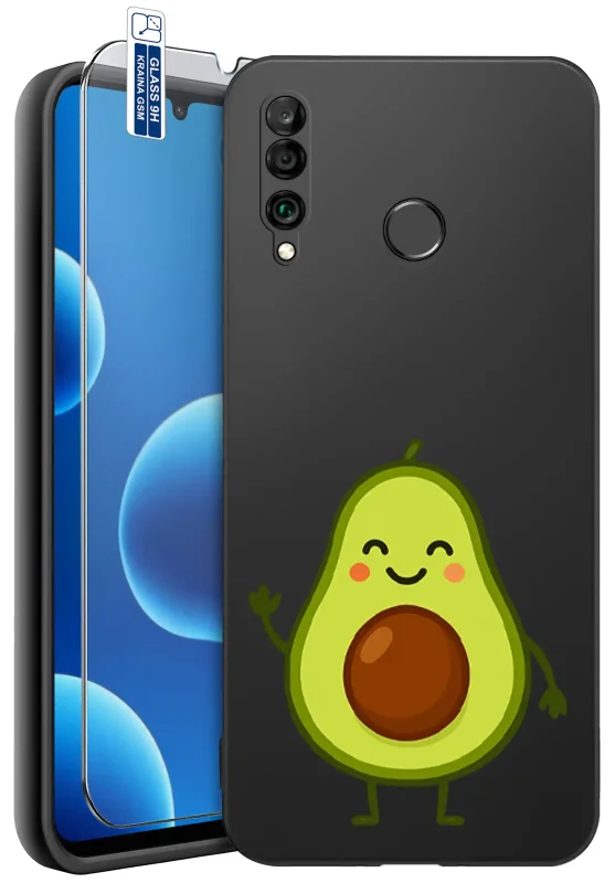 Etui z owocami do Huawei P30 Lite z wesołym wzorem awokado oraz szkłem hartowanym 9H w zestawie