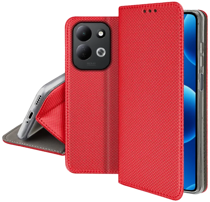 Etui z klapką do Xiaomi Redmi 17 4G / 5G z funkcją stojaka i czerwonym wykończeniem