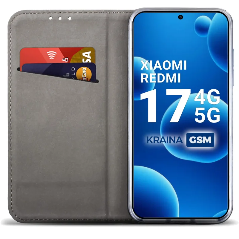 Czerwone etui z klapką do Xiaomi Redmi 17 4G / 5G z kieszonką na karty i elastyczną wkładką TPU