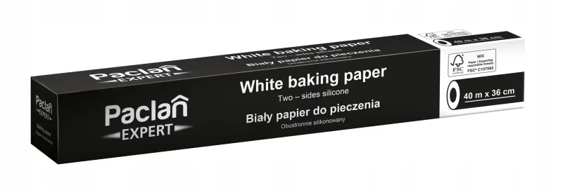 Papier do pieczenia Paclan Expert 40 m x 36 cm biały dwustronnie silikonowany w opakowaniu